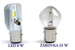 Ledka 8W versus žárovka 35W BA20D - hlavní světlo v elektroskútru.